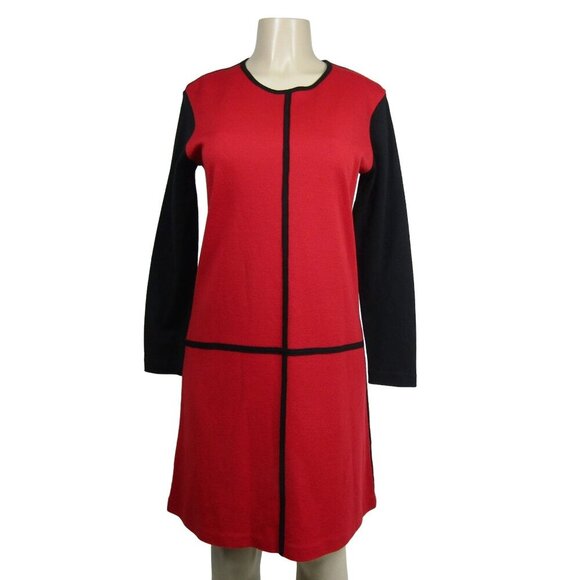 Vintage Dresses & Skirts - VTG COLOR BLOCK M 80s 90s Red MOD Abstract Academia Knit Dress Liz Claiborne